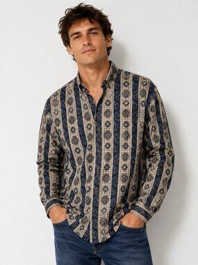 Vtg Ralph Lauren CHAPS Long Sleeve Button Up Shirt Medium Country Paisley Mint X